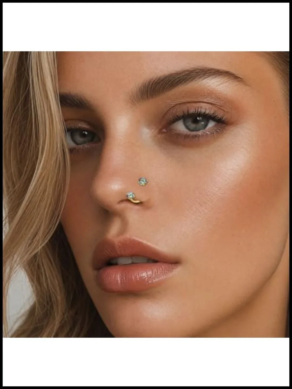 G23 Titanium Horseshoe Nose Ring 20G CZ Double Gem Hoop Piercing Jewelry
